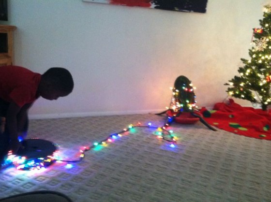 Lighting the watermelon tree.